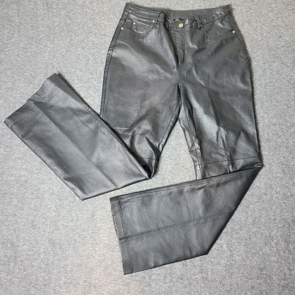 Vtg 90's Metrostyle Women's Size 12 Black Leather Motorcycle Boot Cut Pant Lined